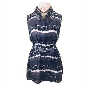 Vince Camuto Black & White Lace Print Blouse